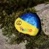 Un drapeau Ukrainien peint sur un galet avec le symbole de la paix. Crédit photo :  Pixabay