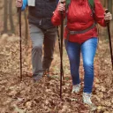 Deux personnes qui marchent au milieu des feuilles mortes