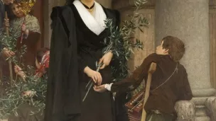 Mireille faisant l'aumône à la sortie de Saint-Trophime (Pierre-Auguste Cot, 1882) © Artvee
