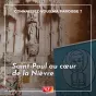 intérieur de l'église de Saint Saulge avec un roll-up au premier plan présentant le logo de la paroisse