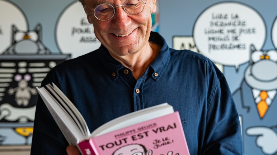 Portrait Philippe Geluck et de son livre Tout est vrai